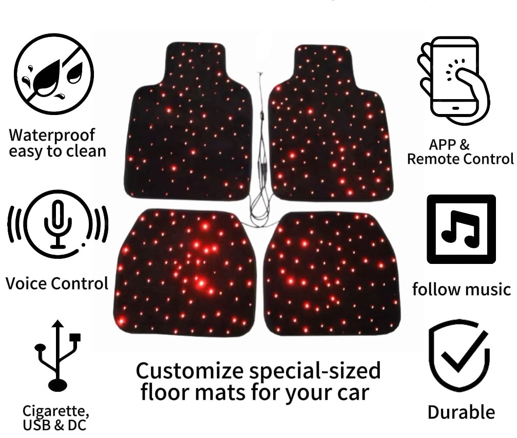 Starlight LED Car Floor Mats - Universal Fit, Starlinkmats Mats App-Controlled Fiber Optic Lights, Waterproof and Washable, Creates a Romantic Atmosphere for Dates