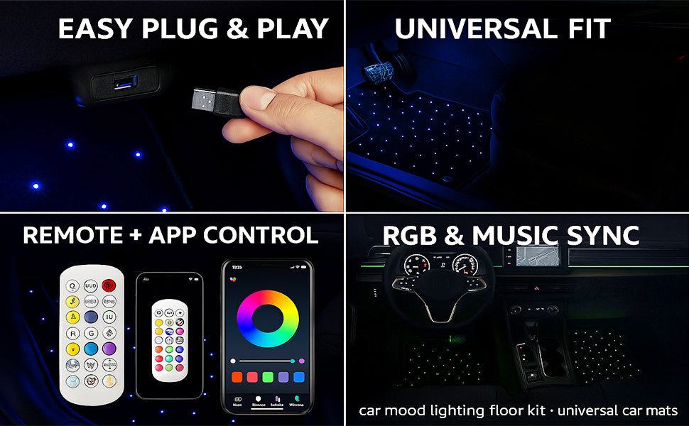 Starlight LED Car Floor Mats - Universal Fit, Starlinkmats Mats App-Controlled Fiber Optic Lights, Waterproof and Washable, Creates a Romantic Atmosphere for Dates